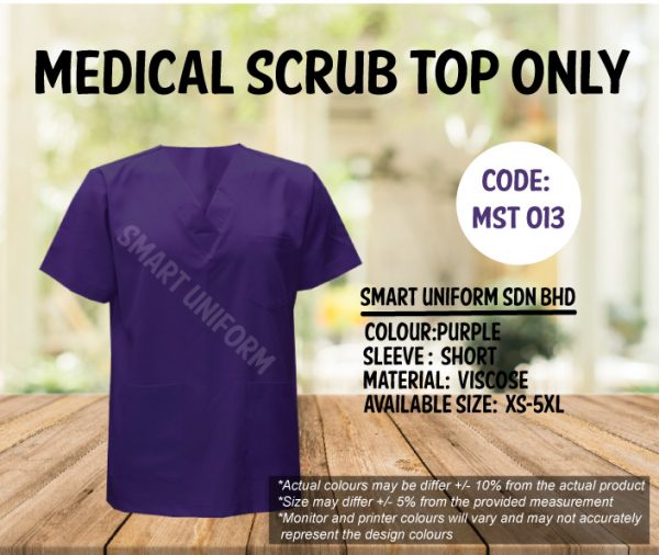 MST 013- READY STOCK MEDICAL SCRUB TOP ONLY - PURPLE