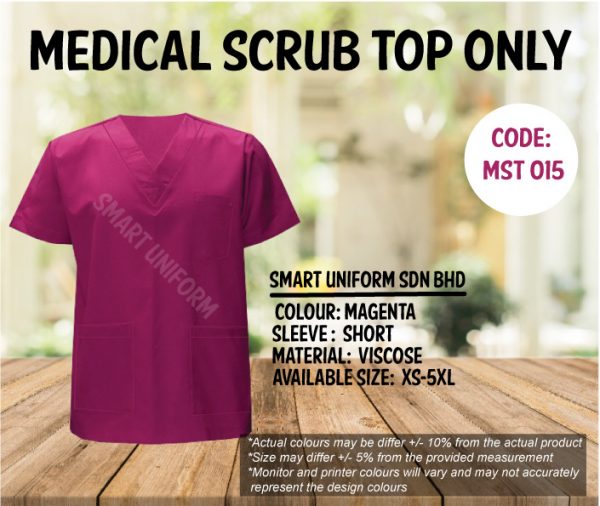 MST 015- READY STOCK MEDICAL SCRUB TOP ONLY - MAGENTA