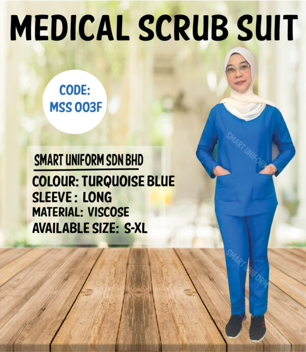 MSS003F - READY STOCK LONG SLEEVE SCRUB (FEMALE) - TURQUOISE BLUE