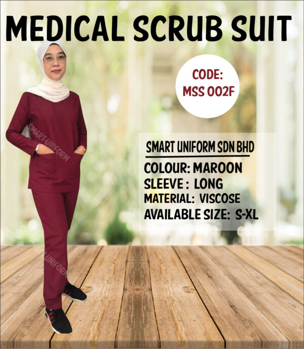 MSS002F - READY STOCK LONG SLEEVE SCRUB (FEMALE) - MAROON