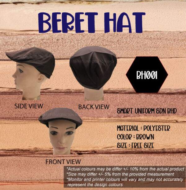 SU- BH001 - BERET HAT BROWN WITHOUT NET