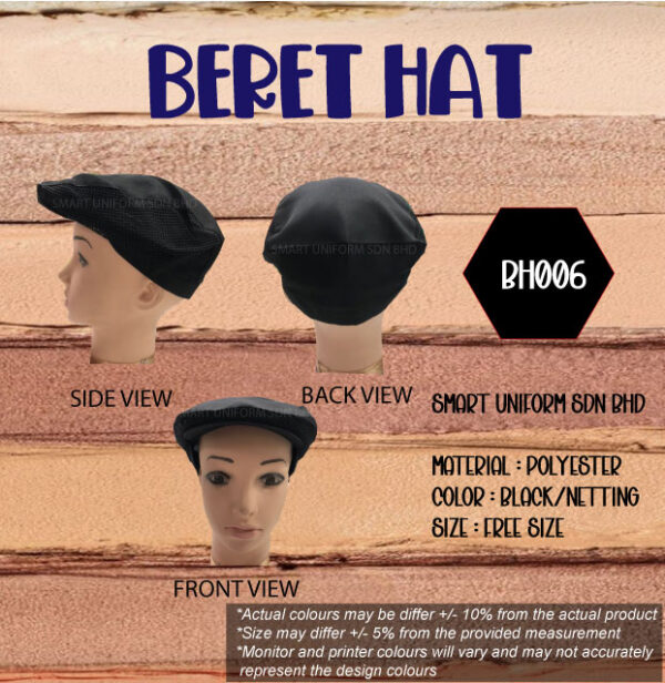 SU- BH006 - BERET HAT BLACK WITH NET