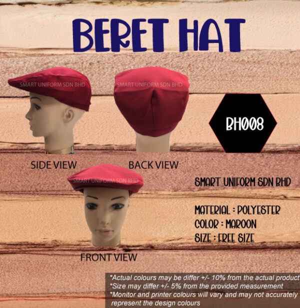 SU- BH008 - BERET HAT MAROON WITHOUT NET