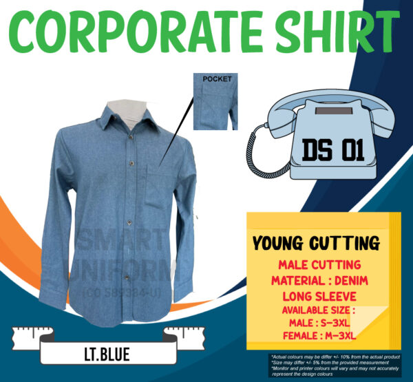 SU-READY STOCK DENIM SHIRT LONG SLEEVE YOUNG CUTTING (DS 01, DS 02, DS 03) - Image 2
