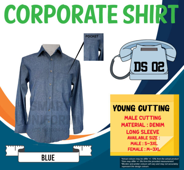 SU-READY STOCK DENIM SHIRT LONG SLEEVE YOUNG CUTTING (DS 01, DS 02, DS 03) - Image 3