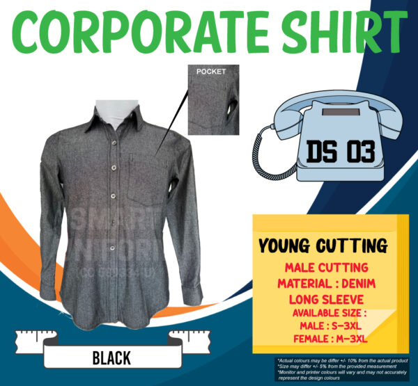 SU-READY STOCK DENIM SHIRT LONG SLEEVE YOUNG CUTTING (DS 01, DS 02, DS 03) - Image 4